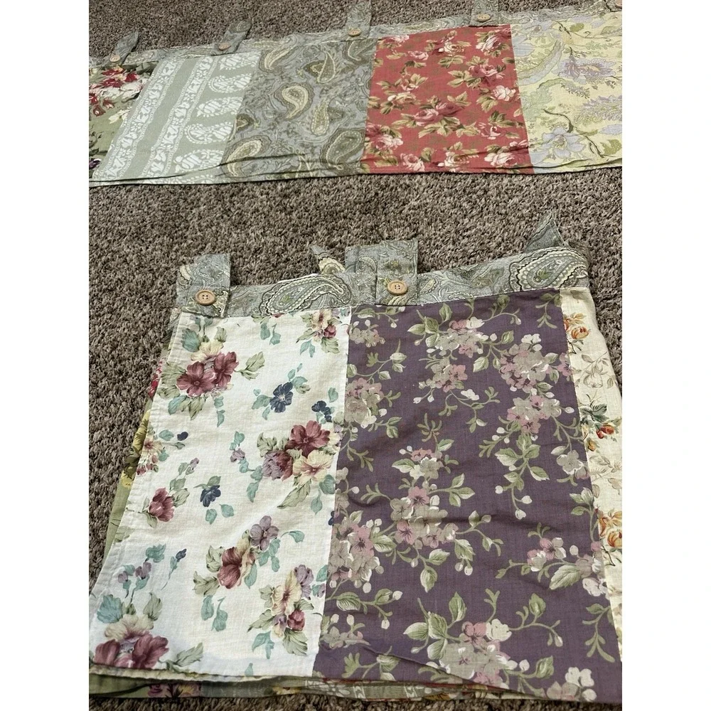2 Vintage Patchwork Floral Tab Top Valance Pair Cottagecore Farmhouse Country